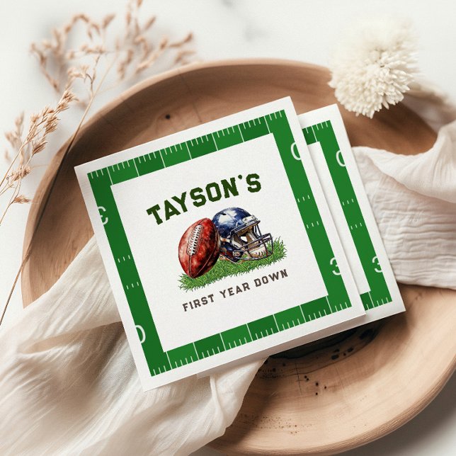 American Football First Year Down 1st Birthday Napkin (Score a touchdown at your little one's first birthday with these fun American football-themed napkin)