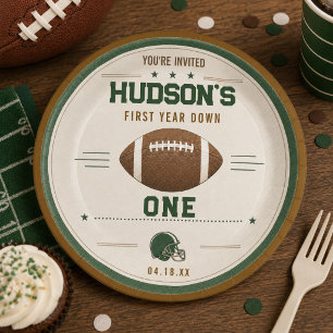 American Football First Year Down 1st Birthday Paper Plate