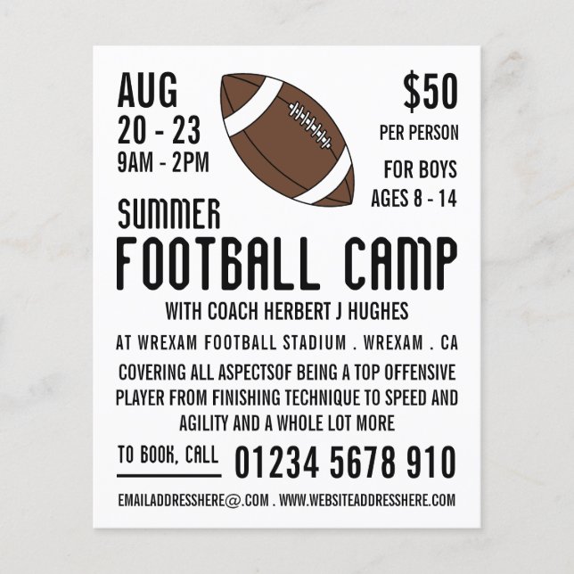 American Football, Football Camp Advertising Flyer (Front)