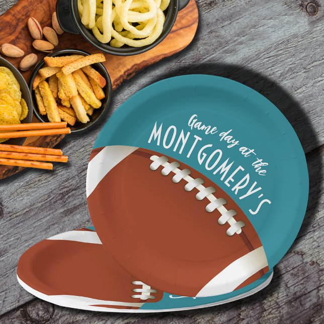 American Football Game Day Aqua Paper Plate (Creator Uploaded)