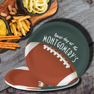 American Football Game Day Dark Green Paper Plate