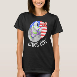 American Football  game Day USA Flag Astronaut Moo T-Shirt