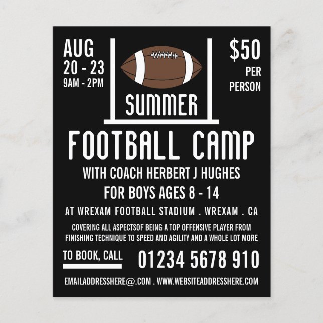 American Football & Goal Football Camp Advertising Flyer (Front)