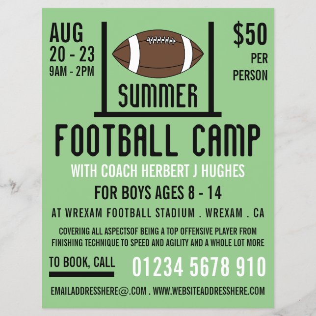 American Football & Goal Football Camp Advertising Flyer (Front)