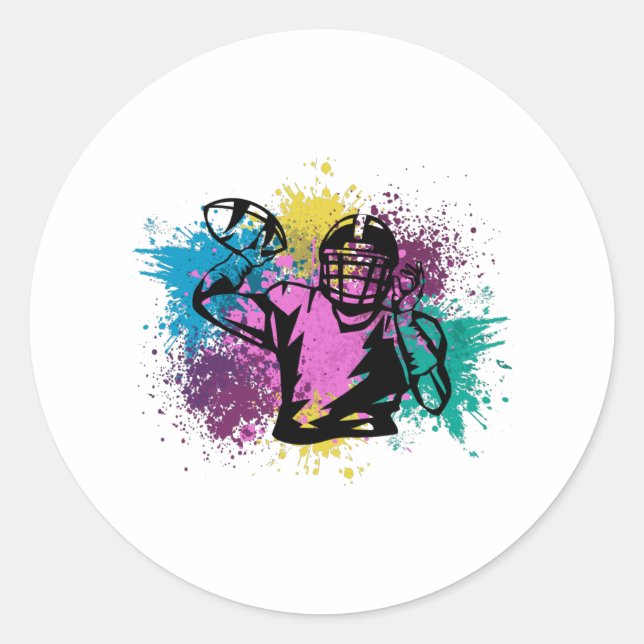 American Football Grungy Colour Splashes Classic Round Sticker (Front)