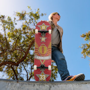American Football Jersey Colors Red + Gold Glitter Skateboard