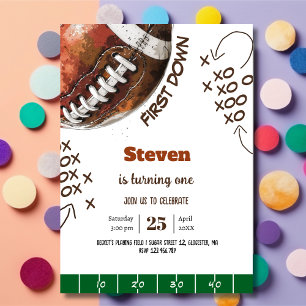 American football kids first down birthday invitation