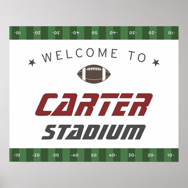 American Football Navy Red Birthday Welcome Sign (Front)