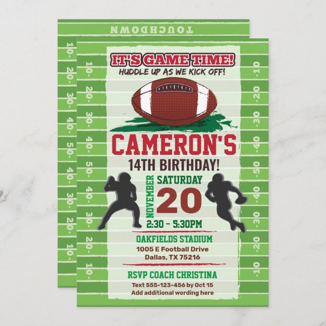 American Football NFL Kids or Adult Birthday Invitation (Front/Back)