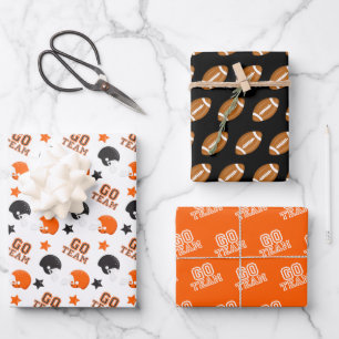 American Football Orange and Black Patterns Wrapping Paper Sheet