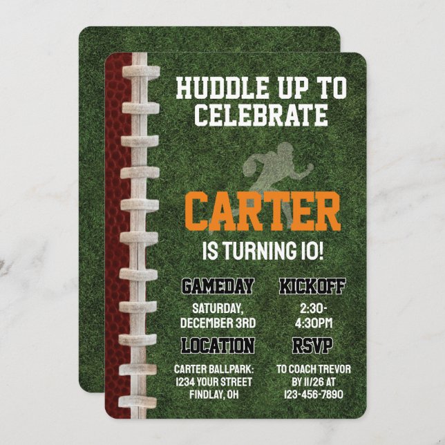 American Football Player Birthday Party, Any Age Invitation (Front/Back)