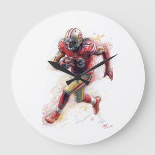 American Football Player Running with Ball Poster  Large Clock