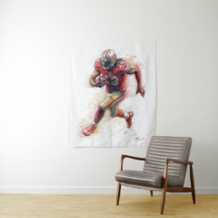 American Football Player Running with Ball Poster  Tapestry