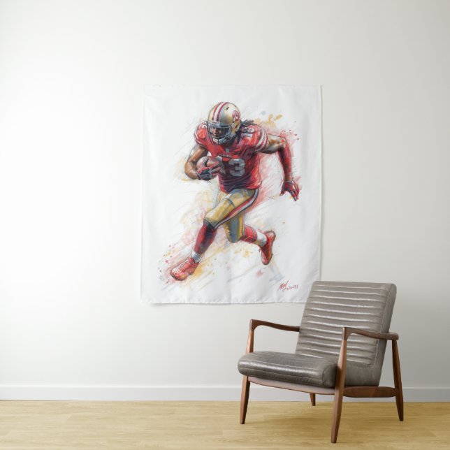 American Football Player Running with Ball Poster  Tapestry (In Situ)