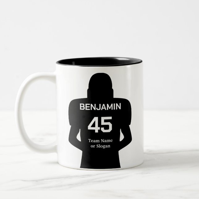 American Football Player with Name & Number 2023 Two-Tone Coffee Mug (Left)
