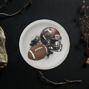 American Football Red & Black Baby Shower Paper Plate