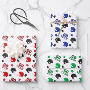 American Football Red, Blue and Green Patterns Wrapping Paper Sheet