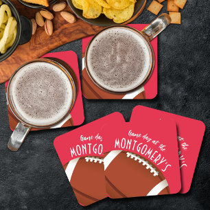 American Football Red Square Paper Coaster