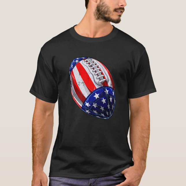 American Football Retro USA Flag Patriotic 4th Of  T-Shirt (Front)