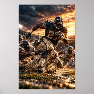 American Football Running Back Breaking Through De Poster