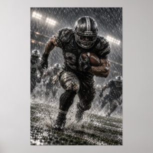 American Football Running Back in Rain – Dramatic  Poster