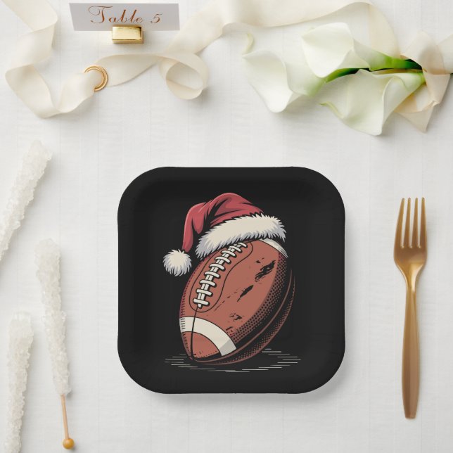 American Football Santa Hat Sports Christmas Xmas  Paper Plate (Wedding)