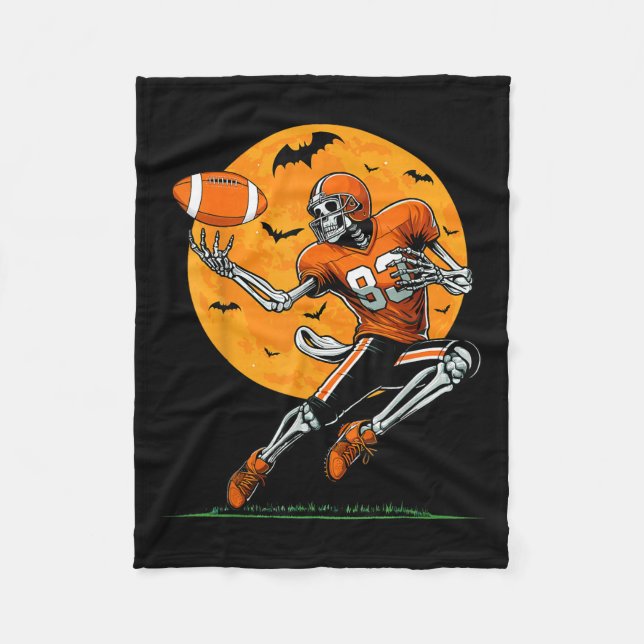American Football Skeleton Boys Halloween Football Fleece Blanket (Front)