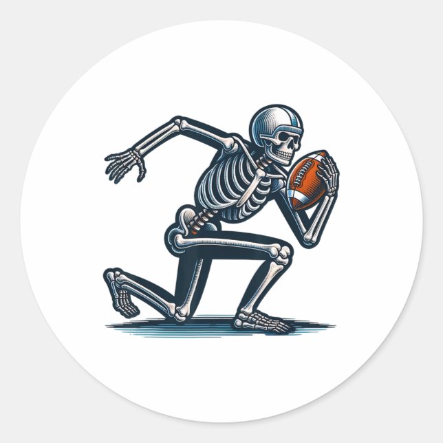 American Football Skeleton Boys Men Football Fan H Classic Round Sticker (Front)