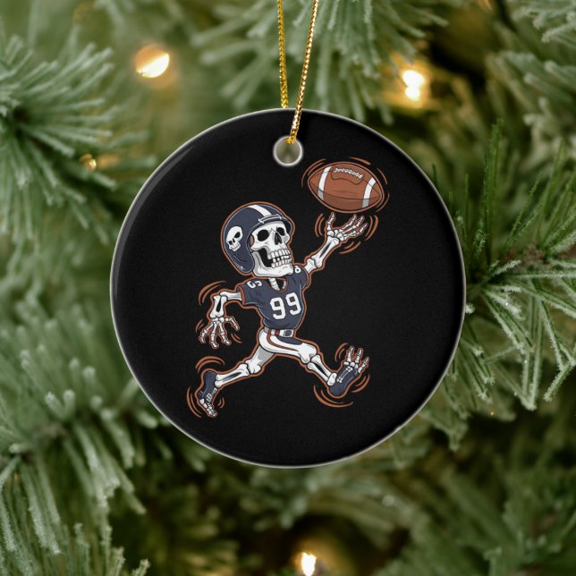 American Football Skeleton Halloween Football  Ceramic Ornament (Tree)
