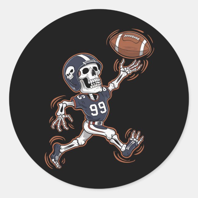 American Football Skeleton Halloween Football  Classic Round Sticker (Front)