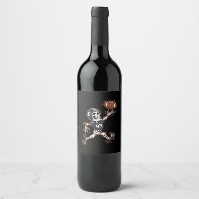 American Football Skeleton Halloween Football  Wine Label (Front)