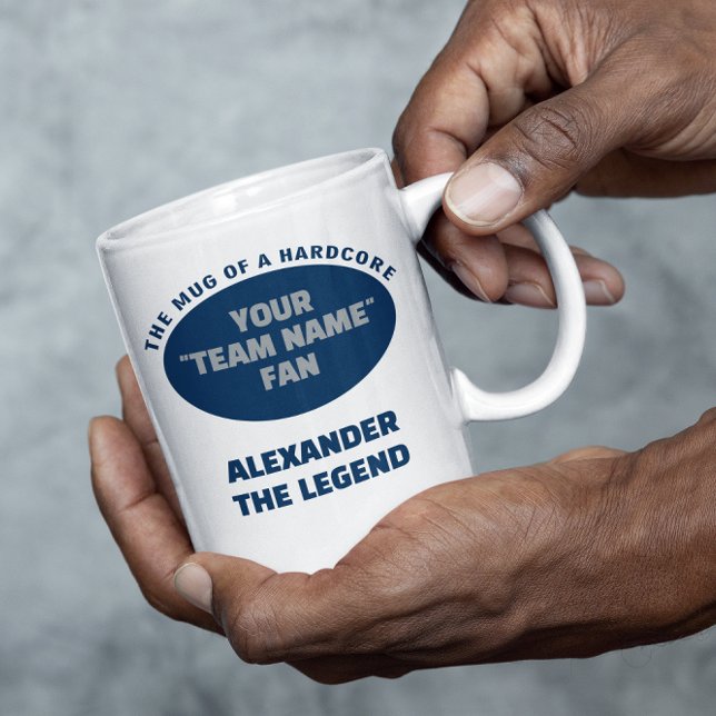 American Football Team Name Fan Blue Silver Coffee Mug (American Football personalized mug in blue and silver. Add team and name.)