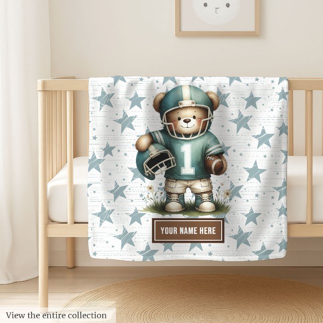 American Football Teddy Blanket for Little Boys (Personalized football teddy bear blanket, ideal for boy birthday gift and nursery decor.)