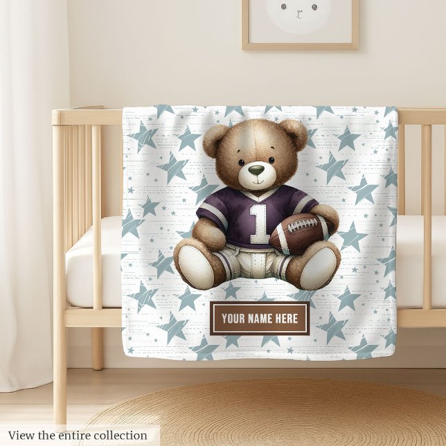 American Football Teddy Blanket for Young Boys (Personalized American football teddy bear blanket, ideal boy birthday gift for newborns.)