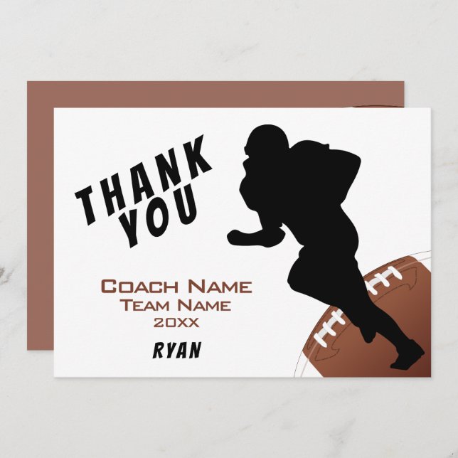 American Football Thank you Coach Card (Front/Back)