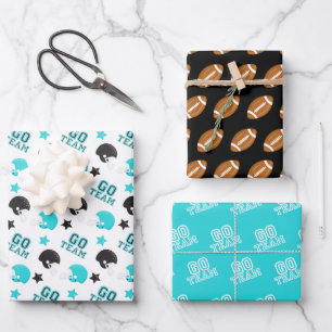 American Football Turquoise and Black Patterns Wrapping Paper Sheet