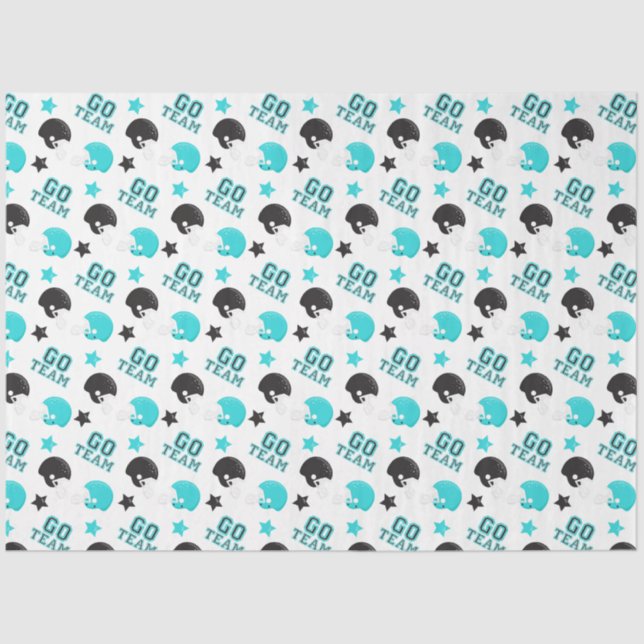 American Football Turquoise Blue and Black Pattern Tissue Paper (Front)