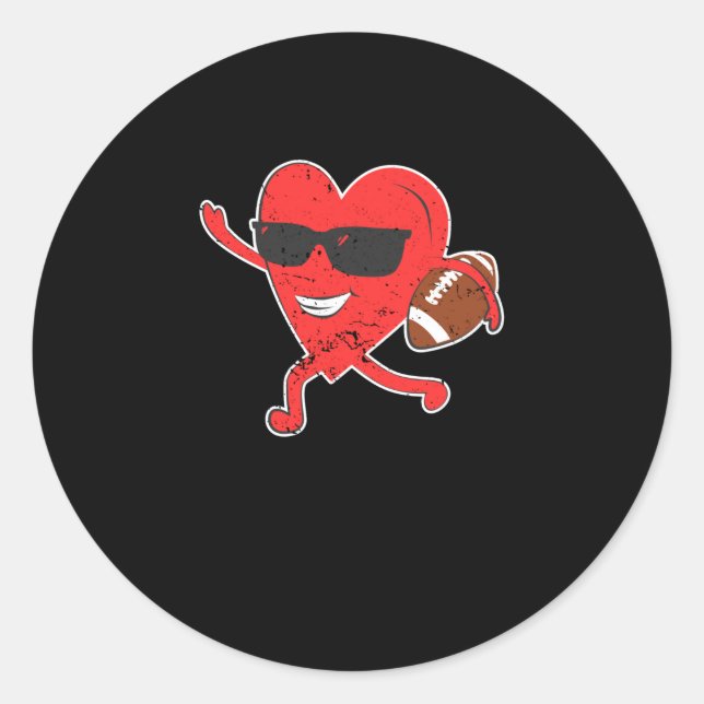 American Football Valentine's Day Love Sports Run Classic Round Sticker (Front)