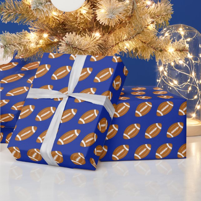 American Footballs on Blue Wrapping Paper (Holidays)