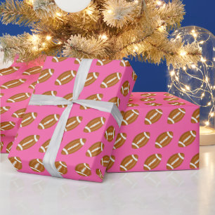 American Footballs on Pink Wrapping Paper