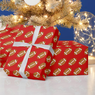 American Footballs on Red Wrapping Paper
