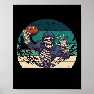 American Footll Retro Vintage Halloween Skeleton Poster