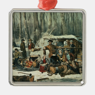 American Forest Scene - Maple Sugaring, 1856 Metal Ornament