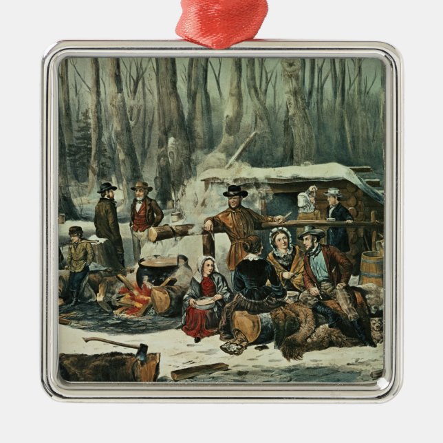 American Forest Scene - Maple Sugaring, 1856 Metal Ornament (Front)