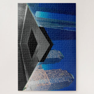 American fountain reflected in blue jigsaw puzzle