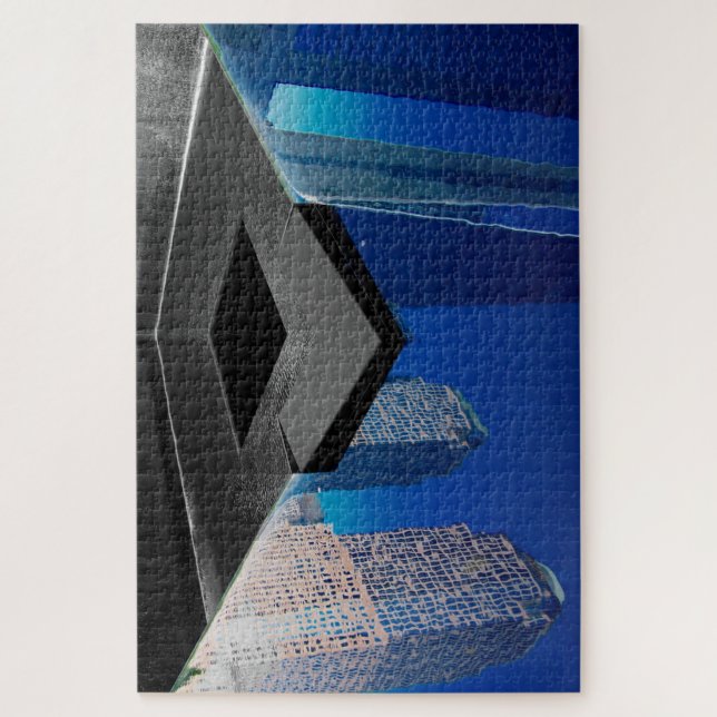 American fountain reflected in blue jigsaw puzzle (Vertical)