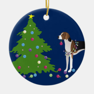 American Foxhound Christmas Design Ceramic Ornament