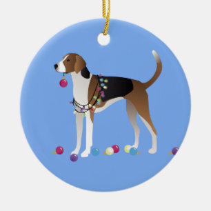American Foxhound Christmas Design Ceramic Tree Decoration
