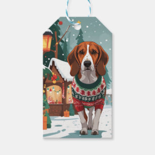 American Foxhound Dog Christmas Snow Holiday Gift Tags