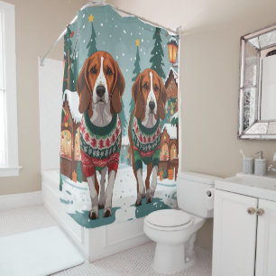 American Foxhound Dogs Christmas Snow Holiday Shower Curtain